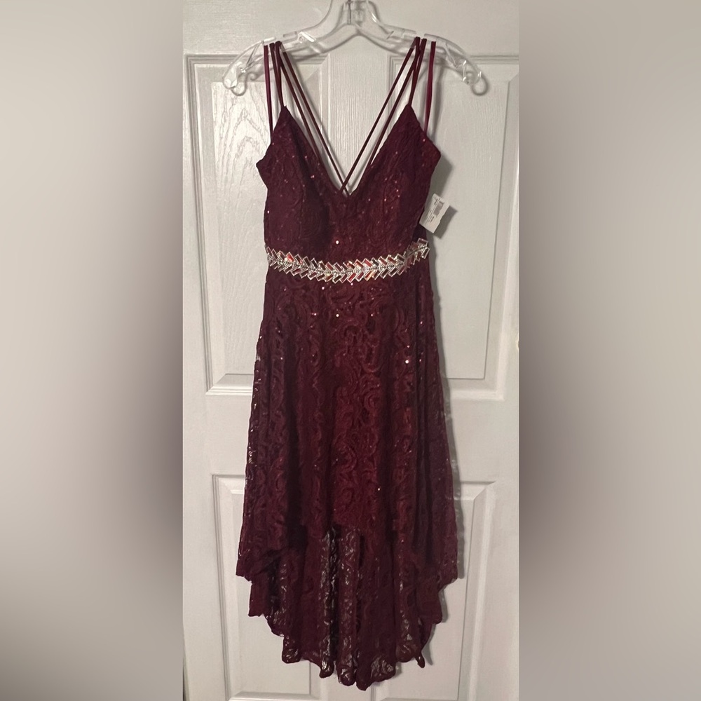 🆕Duul-Ce Wine Lace High Low Dress.  Juniors Size Large.